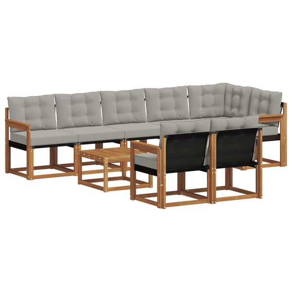 vidaXL Set vanjskih sofa s jastukom 9 pcs Prirodna i svijetlo siva