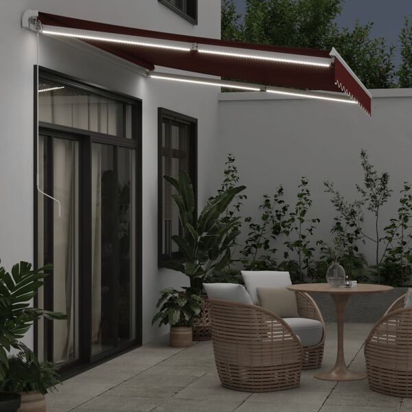 vidaXL Tenda na ručno uvlačenje s LED bordo 350 x 250 cm