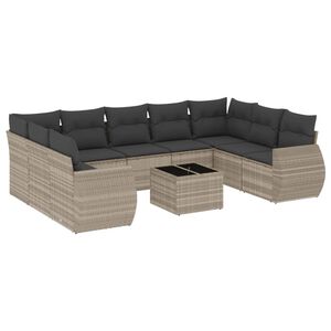 vidaXL 10-dijelni set vrtnih sofa poliratan s jastucima svijetlosivi
