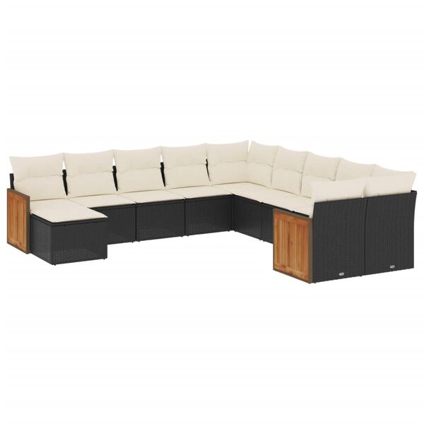vidaXL 11-dijelni set vrtnih sofa od poliratana s jastucima crni