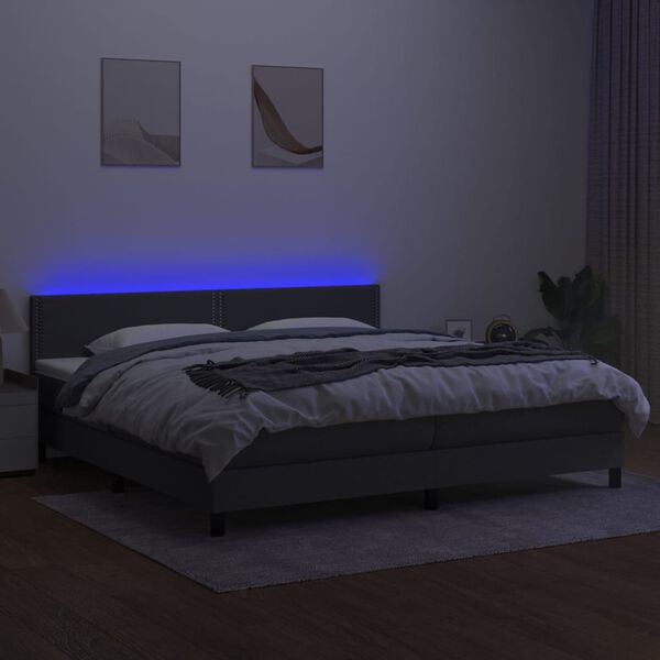 vidaXL Krevet box spring s madracem LED tamnosivi 200x200 cm tkanina