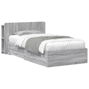 vidaXL Okvir kreveta s pohranom s uzglavljem Siva Sonoma 75 x 190 cm