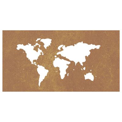 vidaXL Vrtni zidni ukras 105x55 cm čelik COR-TEN uzorak karte svijeta