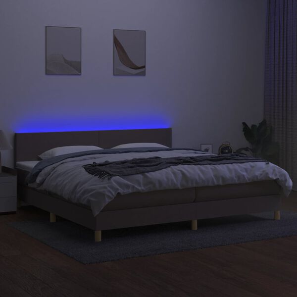 vidaXL Krevet box spring s madracem LED smeđesivi 200x200 cm tkanina