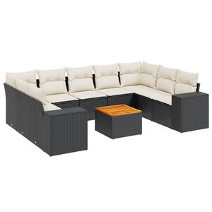 vidaXL 10-dijelni set vrtnih sofa s jastucima crni od poliratana