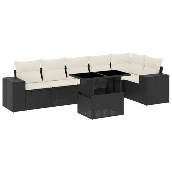 vidaXL 7-dijelni set vrtnih sofa od poliratana s jastucima crni
