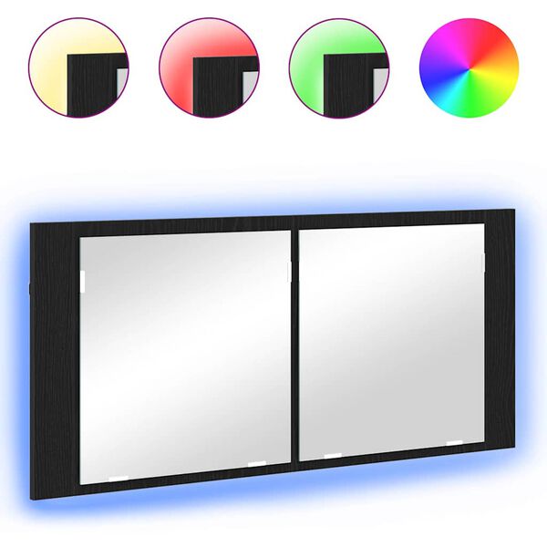 vidaXL LED Ogledalo s Ormarom s policom Crni hrast 100 x 12 x 45 cm