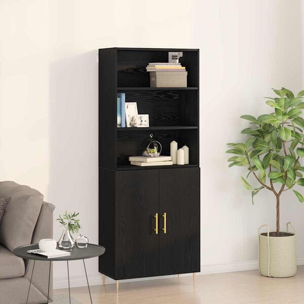 vidaXL Highboard Crni hrast 69,5 x 34 x 180 cm Konstruirano drvo