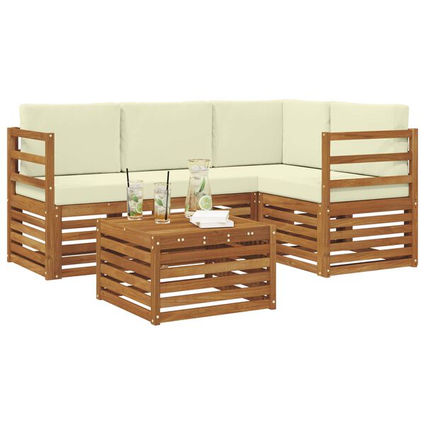 vidaXL Set vanjskih sofa 5 pcs Prirodna i krem Čvrsto drvo akacije
