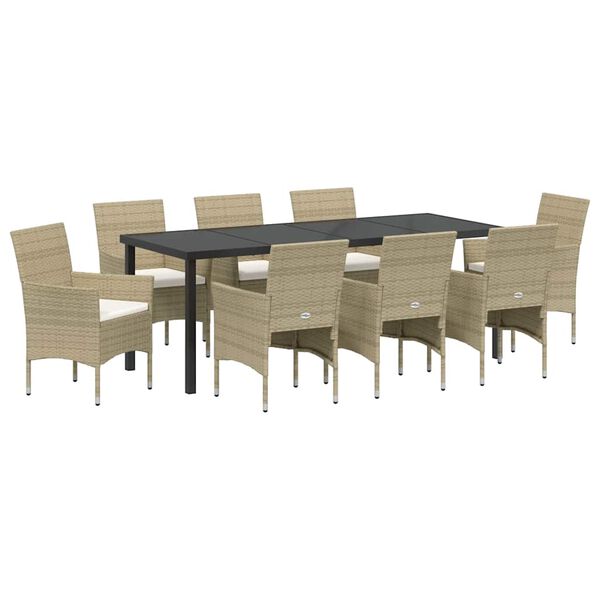 vidaXL Vrtni set za objed s jastukom 9 pcs Bež poliratan