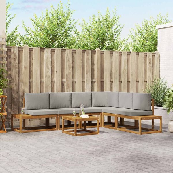 vidaXL Set vanjskih sofa s jastukom 7 Komad Prirodna i svijetlo siva