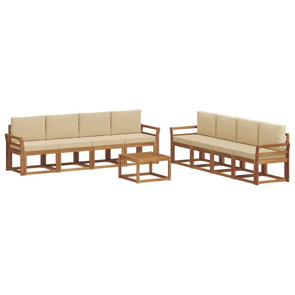 vidaXL Set vanjskih sofa 9 pcs Prirodna i bež Čvrsto drvo akacije