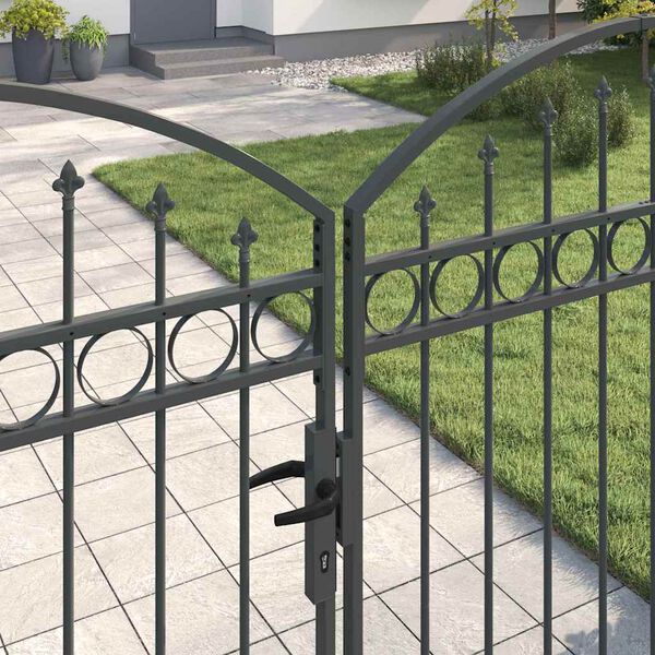 vidaXL Ograda vrata s zaključavanjem Siva 300 x 175 cm Čelik