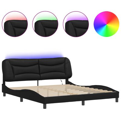 vidaXL Okvir kreveta s LED svjetlima crni 180 x 200 cm od umjetne kože
