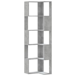vidaXL Kutni regal za knjige 5 razine boja betona 50x50x179 cm drveni