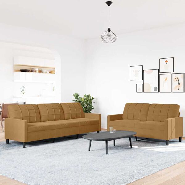 vidaXL 2-dijelni set sofa s jastucima smeđi baršunasti