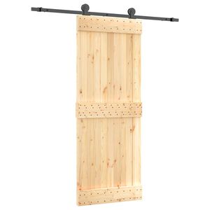 vidaXL Klizna vrata Prirodna i crna 80 x 210 cm Čvrsta borovina