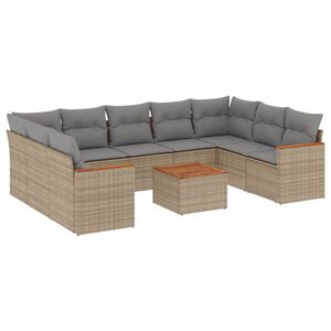 vidaXL 10-dijelni set vrtnih sofa s jastucima bež od poliratana