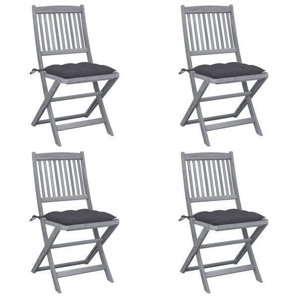 vidaXL Sklopive vrtne stolice s jastucima 4 kom masivno bagremovo drvo