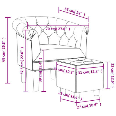 vidaXL Zaobljena fotelja od umjetne kože s tabureom smeđa