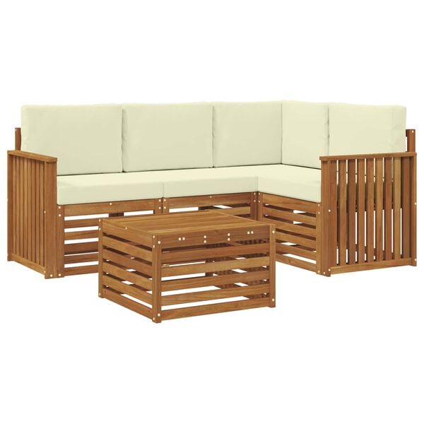vidaXL Set vanjskih sofa 5 pcs Prirodna i krem Čvrsto drvo akacije