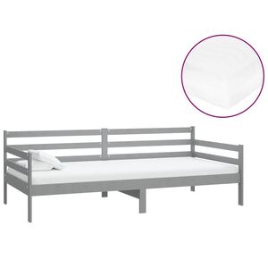 vidaXL Dnevni ležaj s madracem 90 x 200 cm sivi od masivne borovine