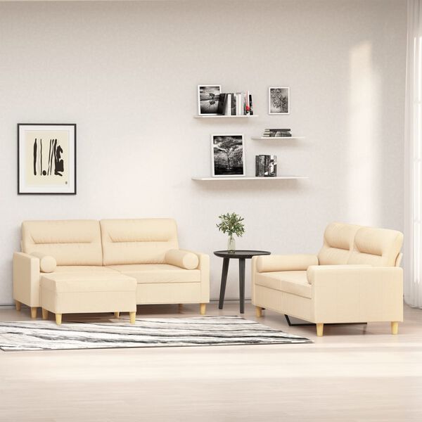 vidaXL 3-dijelni set sofa s jastucima krem od tkanine