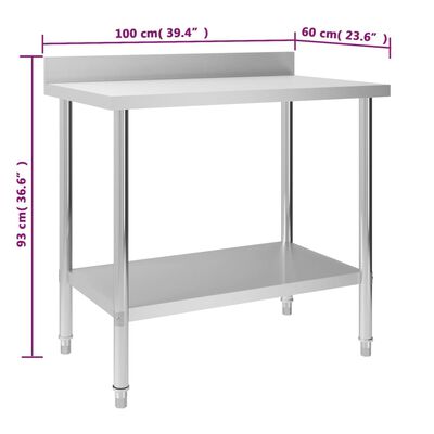 vidaXL Kuhinjski radni stol 100 x 60 x 93 cm od nehrđajućeg čelika