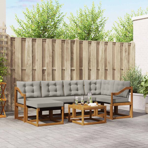 vidaXL Set vanjskih sofa s jastukom 7 pcs Prirodna i svijetlo siva