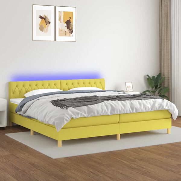 vidaXL Krevet box spring s madracem LED zeleni 200x200 cm od tkanine