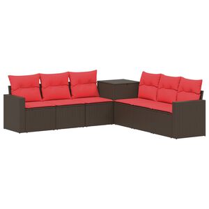 vidaXL Set sofe 7 kom. Smeđa i crvena Poli Rattan i čelik