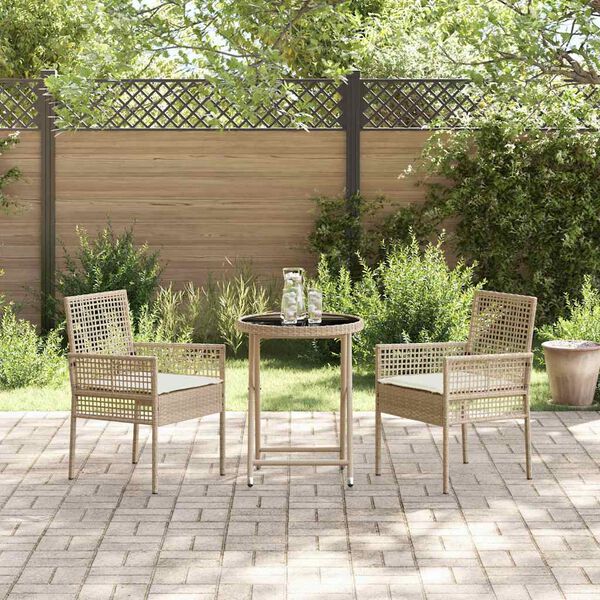 vidaXL Bistro set za vrt 3 pcs Bež Poli ratan