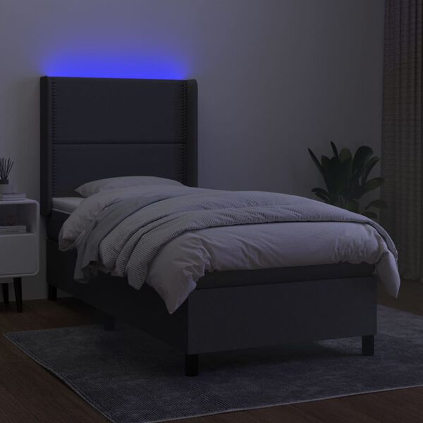 vidaXL Krevet box spring s madracem LED tamnosivi 80 x 200 cm tkanina