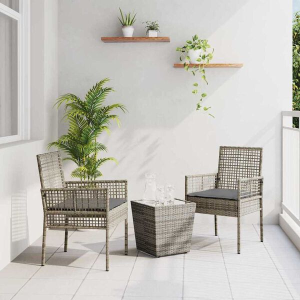 vidaXL Bistro set za vrt 3 pcs Siva Poli ratan