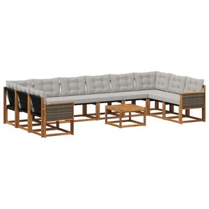 vidaXL Set vanjskih sofa s jastukom 11 pcs Prirodna i Svjetlosiva