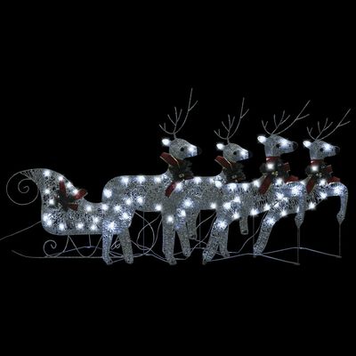 vidaXL Ukrasni božićni sobovi i sanjke 100 LED žarulja vanjski srebrni
