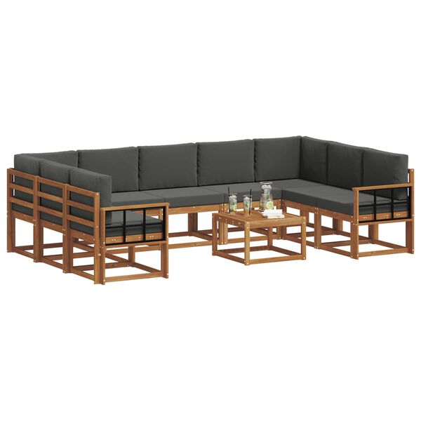 vidaXL Set vanjskih sofa s jastukom 10 pcs Prirodna i antracit
