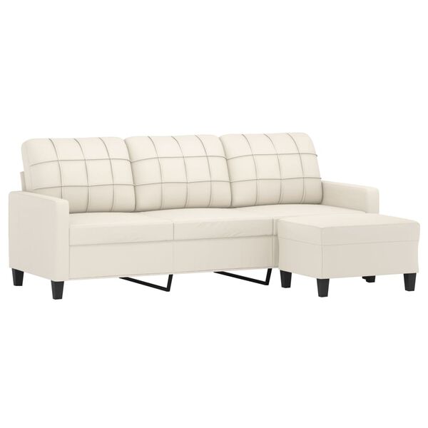 vidaXL Trosjed s tabureom krem 180 cm od umjetne kože