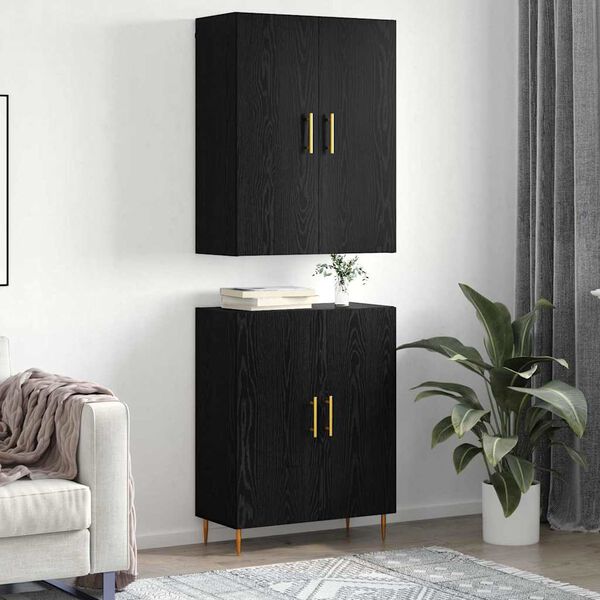vidaXL Highboard Zidne Crni hrast 69,5 x 34 x 180 cm Konstruirano drvo