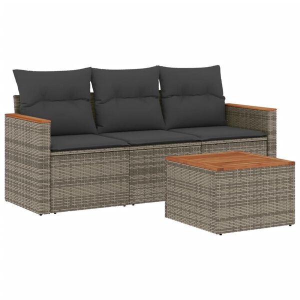 vidaXL 4-dijelni set vrtnih sofa od poliratana s jastucima sivi
