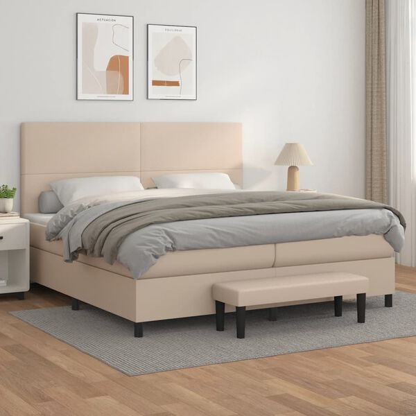 vidaXL Krevet box spring s madracem cappuccino 200x200cm umjetna koža