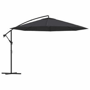 vidaXL Konzolni vrtni suncobran s čeličnim stupom 350 cm crni