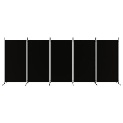 vidaXL Sobna pregrada s 5 panela crna 433x180 cm od tkanine