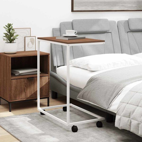 vidaXL Bočni stolić s kotačima bijeli 55x35x70 cm konstruirano drvo