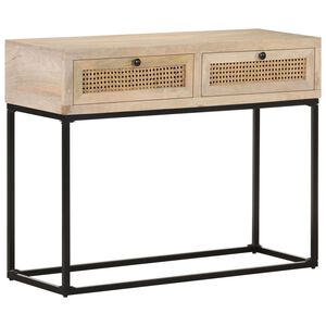 vidaXL Konzolni stol 100x35x76 cm masivno drvo manga i prirodna trska