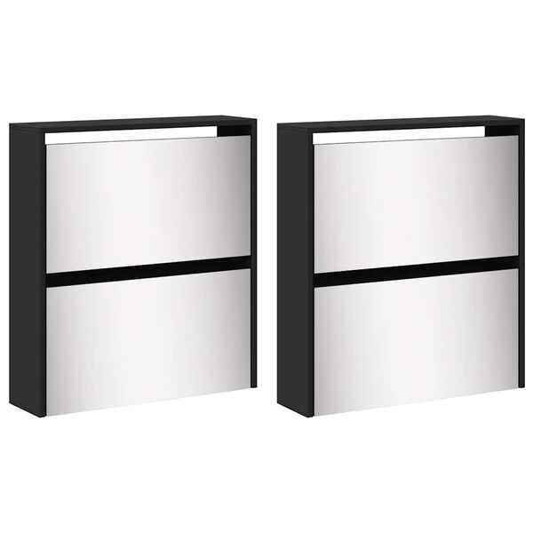 vidaXL Ormarić za cipele s ogledalom i 4 razine crni 63 x 17 x 134 cm