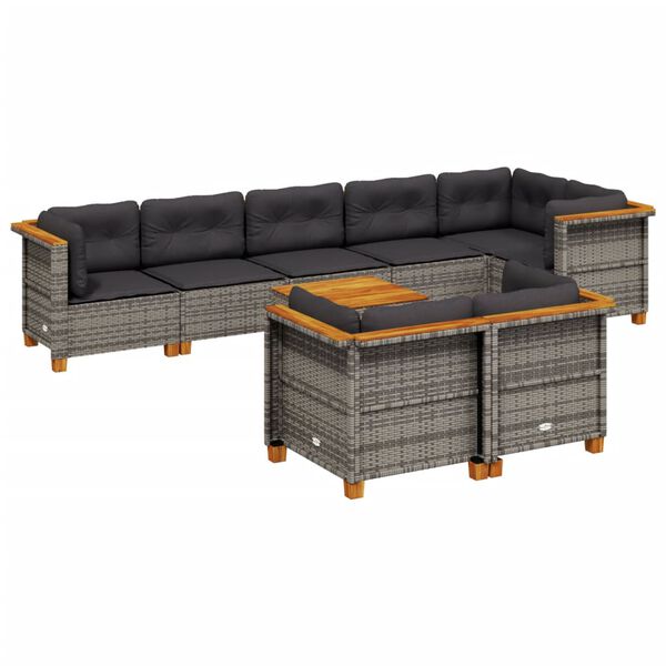 vidaXL 9-dijelni set vrtnih sofa od poliratana s jastucima sivi