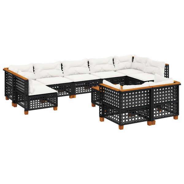 vidaXL 10-dijelni set vrtnih sofa s jastucima crni od poliratana