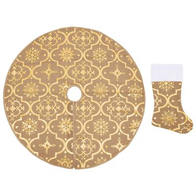 vidaXL Luksuzna podloga za božićno drvce s čarapom žuta 122 cm tkanina