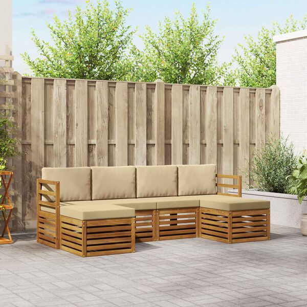 vidaXL Setovi sofa s jastukom 6 pcs Prirodna i bež Čvrsto drvo akacije